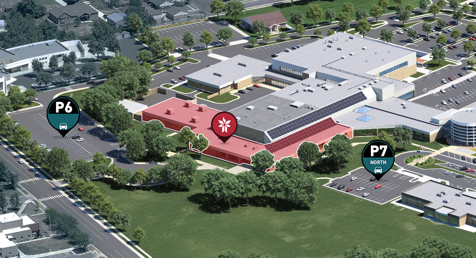 Overhead view of Salon & Spa location in building